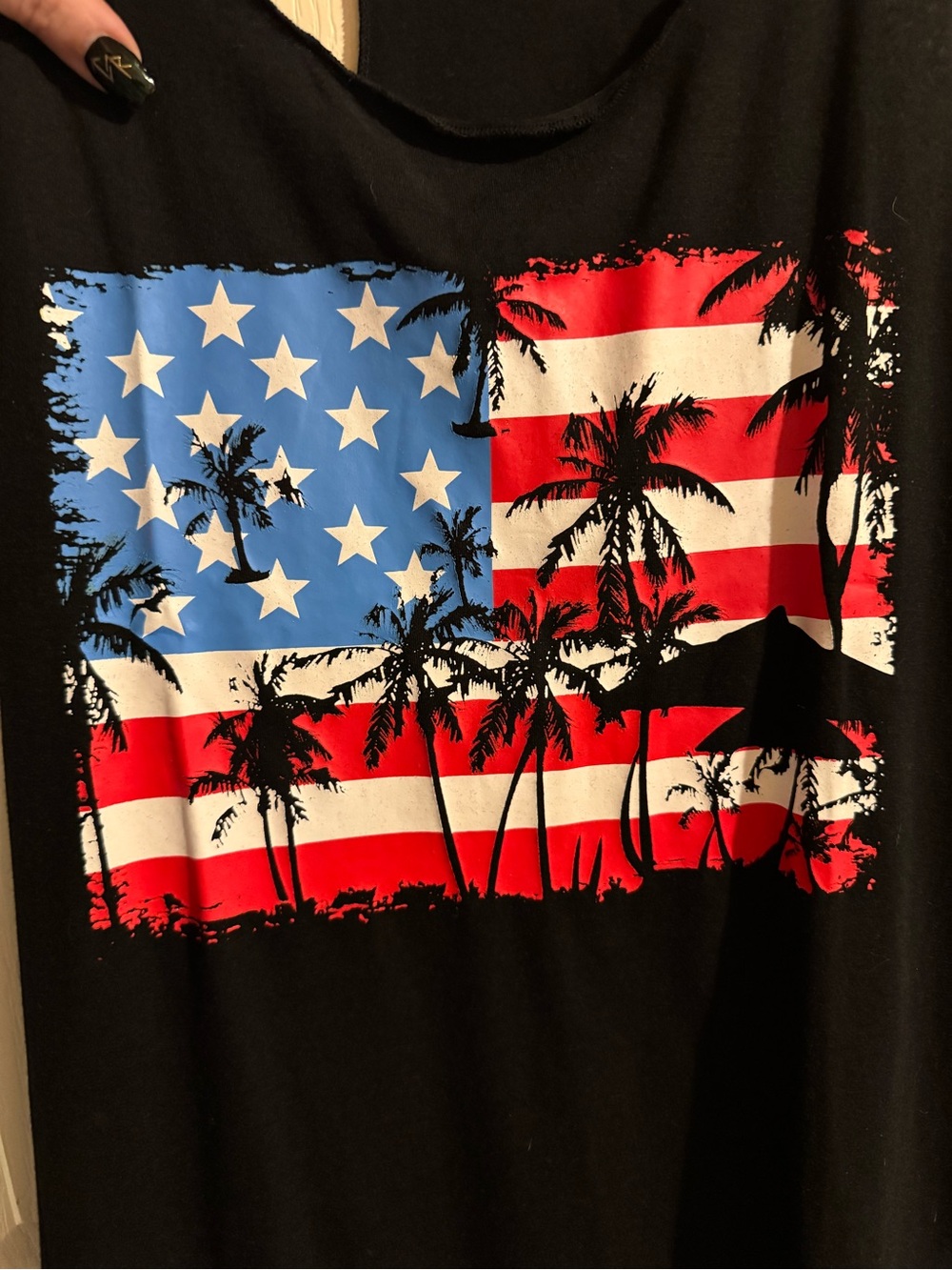 Patriotic Palm Tree Graphic Tee - Black with Red, White & Blue